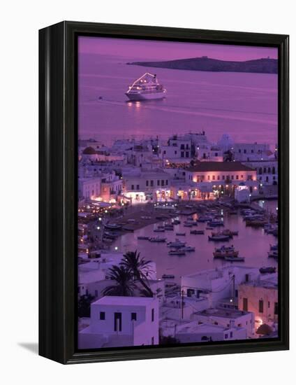 Mykonos Town at Night, Mykonos, Greece-Walter Bibikow-Framed Premier Image Canvas