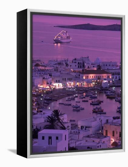 Mykonos Town at Night, Mykonos, Greece-Walter Bibikow-Framed Premier Image Canvas