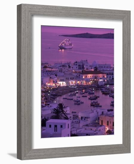 Mykonos Town at Night, Mykonos, Greece-Walter Bibikow-Framed Photographic Print