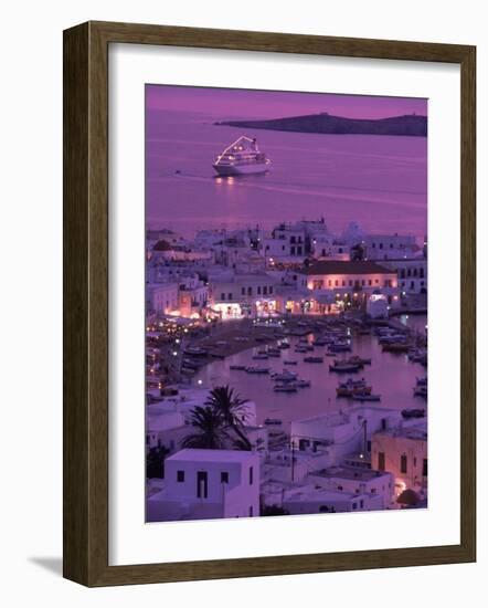 Mykonos Town at Night, Mykonos, Greece-Walter Bibikow-Framed Photographic Print