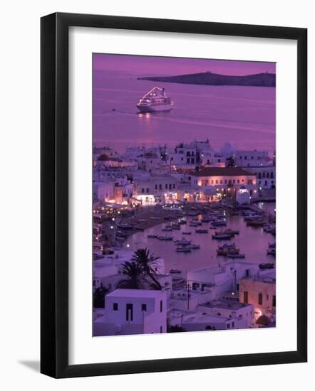 Mykonos Town at Night, Mykonos, Greece-Walter Bibikow-Framed Photographic Print