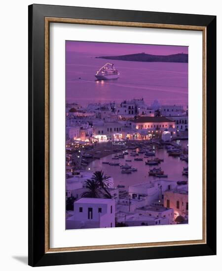 Mykonos Town at Night, Mykonos, Greece-Walter Bibikow-Framed Photographic Print