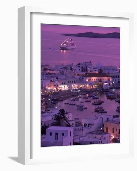 Mykonos Town at Night, Mykonos, Greece-Walter Bibikow-Framed Photographic Print