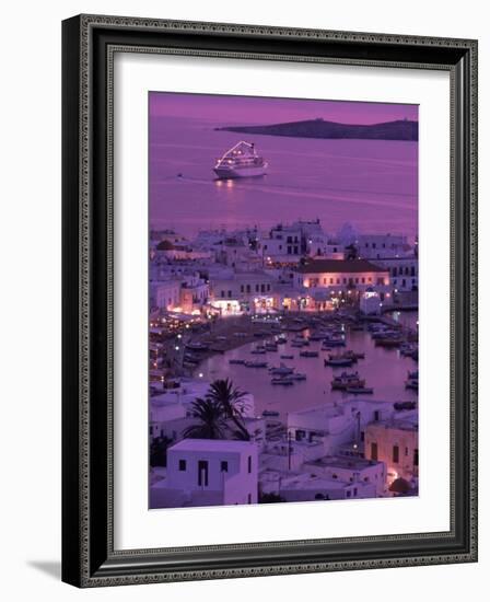 Mykonos Town at Night, Mykonos, Greece-Walter Bibikow-Framed Photographic Print