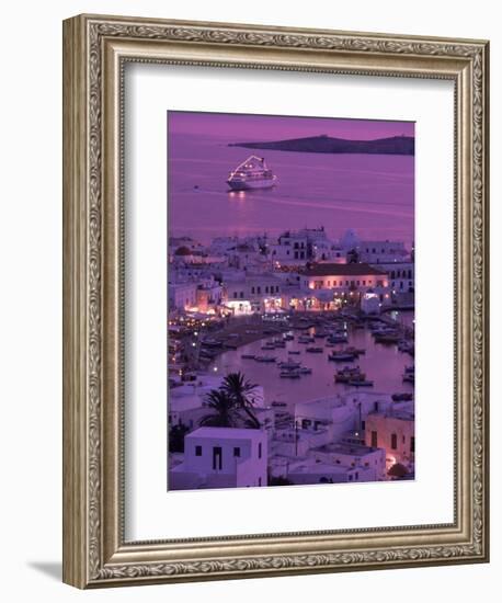 Mykonos Town at Night, Mykonos, Greece-Walter Bibikow-Framed Photographic Print