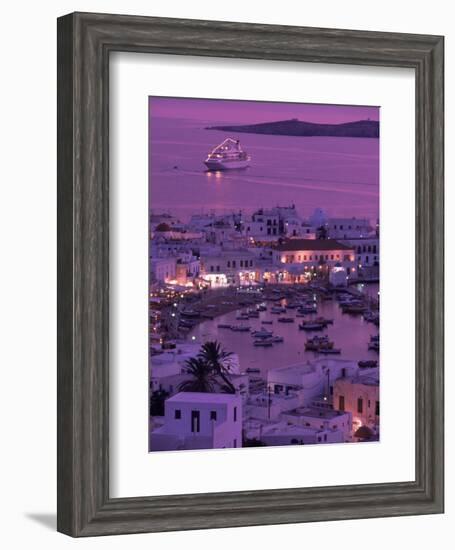 Mykonos Town at Night, Mykonos, Greece-Walter Bibikow-Framed Photographic Print