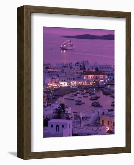 Mykonos Town at Night, Mykonos, Greece-Walter Bibikow-Framed Photographic Print