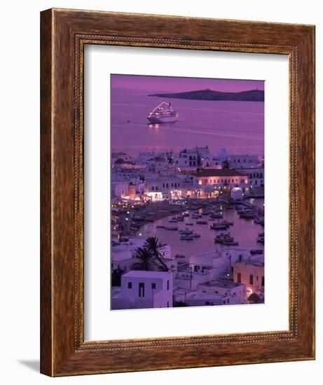 Mykonos Town at Night, Mykonos, Greece-Walter Bibikow-Framed Photographic Print