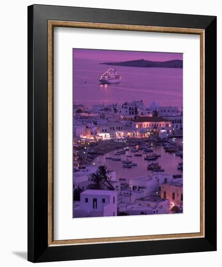 Mykonos Town at Night, Mykonos, Greece-Walter Bibikow-Framed Photographic Print