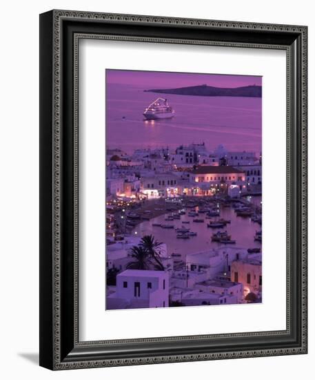 Mykonos Town at Night, Mykonos, Greece-Walter Bibikow-Framed Photographic Print