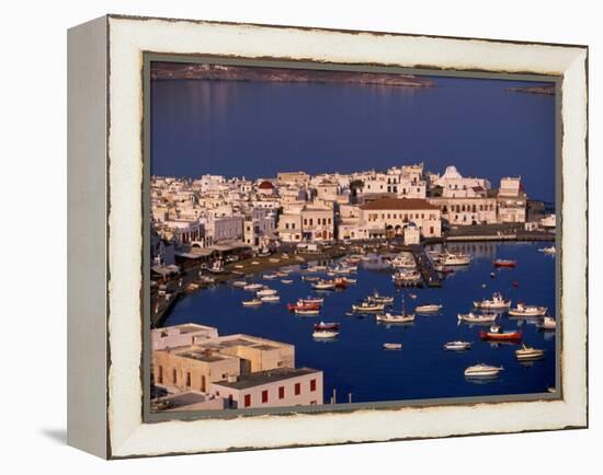 Mykonos Town at Sunset, Mykonos, Greece-Walter Bibikow-Framed Premier Image Canvas
