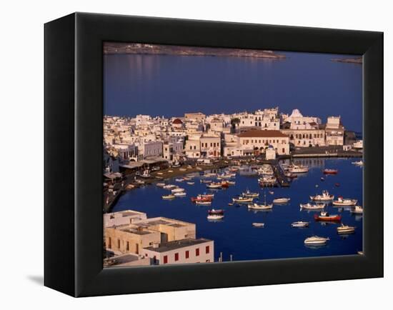 Mykonos Town at Sunset, Mykonos, Greece-Walter Bibikow-Framed Premier Image Canvas