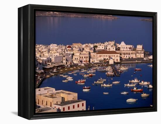 Mykonos Town at Sunset, Mykonos, Greece-Walter Bibikow-Framed Premier Image Canvas