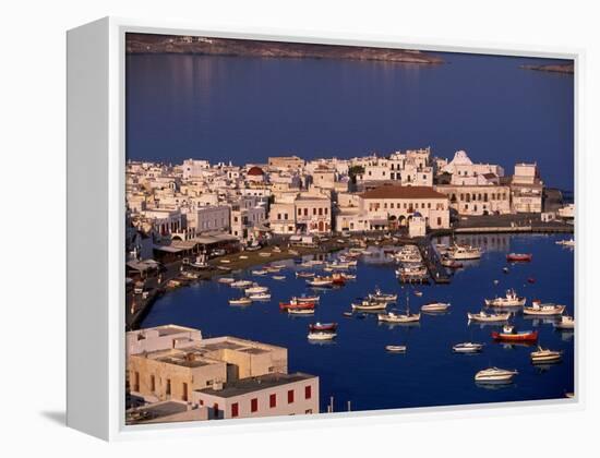 Mykonos Town at Sunset, Mykonos, Greece-Walter Bibikow-Framed Premier Image Canvas