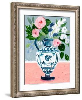 Mykonos Urn Bouquet Blue-Sharon Montgomery-Framed Art Print