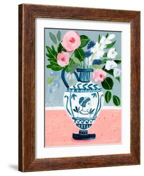 Mykonos Urn Bouquet Blue-Sharon Montgomery-Framed Art Print