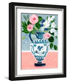 Mykonos Urn Bouquet Blue-Sharon Montgomery-Framed Art Print