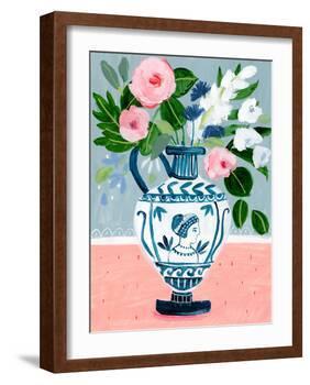 Mykonos Urn Bouquet Blue-Sharon Montgomery-Framed Art Print