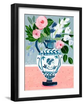 Mykonos Urn Bouquet Blue-Sharon Montgomery-Framed Art Print