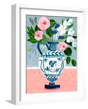 Mykonos Urn Bouquet Blue-Sharon Montgomery-Framed Art Print