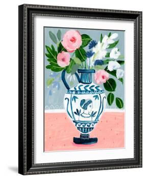 Mykonos Urn Bouquet Blue-Sharon Montgomery-Framed Art Print