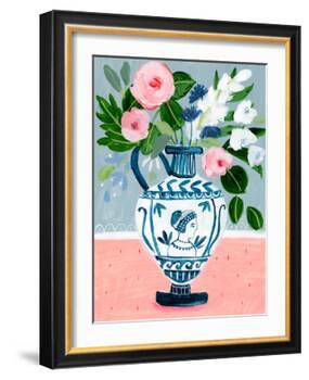 Mykonos Urn Bouquet Blue-Sharon Montgomery-Framed Art Print