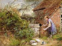 Landscape with Cottage, Girl and Cow (Bodycolour and Pencil on Paper, Pasted on Card)-Myles Birket Foster-Giclee Print