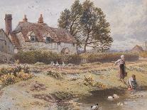 Fowl House Farm, Witley, with Children, a Shepherd and a Flock of Sheep Nearby-Myles Birket Foster-Giclee Print