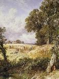 Fowl House Farm, Witley, with Children, a Shepherd and a Flock of Sheep Nearby-Myles Birket Foster-Giclee Print