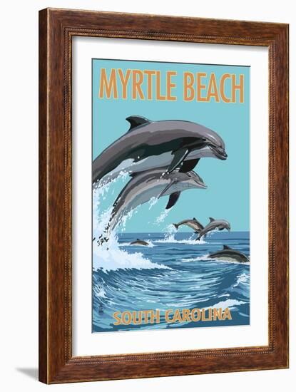 Myrtle Beach, South Carolina - Dolphins Swimming-Lantern Press-Framed Art Print