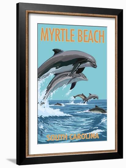 Myrtle Beach, South Carolina - Dolphins Swimming-Lantern Press-Framed Art Print