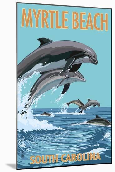 Myrtle Beach, South Carolina - Dolphins Swimming-Lantern Press-Mounted Art Print