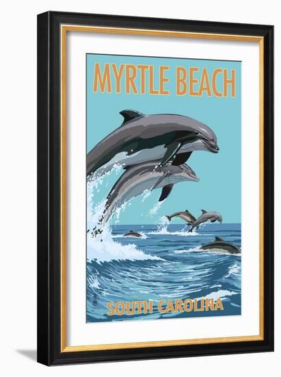 Myrtle Beach, South Carolina - Dolphins Swimming-Lantern Press-Framed Art Print