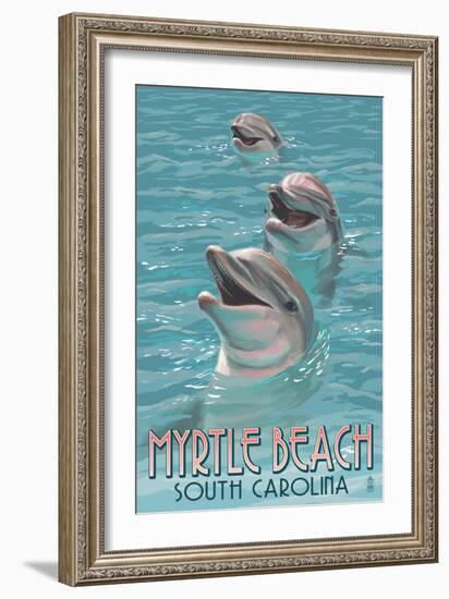 Myrtle Beach, South Carolina - Dolphins-Lantern Press-Framed Art Print