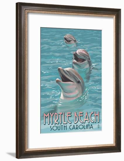 Myrtle Beach, South Carolina - Dolphins-Lantern Press-Framed Art Print