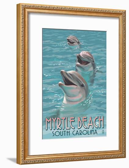 Myrtle Beach, South Carolina - Dolphins-Lantern Press-Framed Art Print