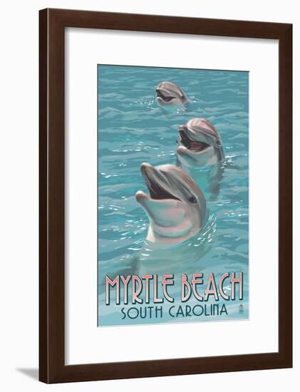 Myrtle Beach, South Carolina - Dolphins-Lantern Press-Framed Art Print