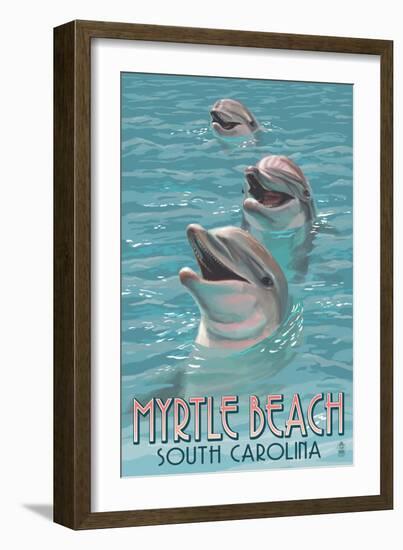 Myrtle Beach, South Carolina - Dolphins-Lantern Press-Framed Art Print