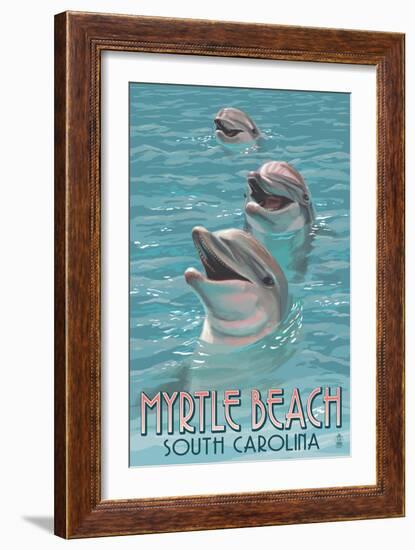 Myrtle Beach, South Carolina - Dolphins-Lantern Press-Framed Art Print