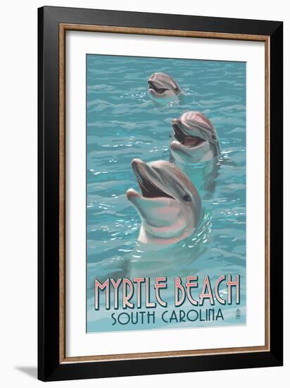 Myrtle Beach, South Carolina - Dolphins-Lantern Press-Framed Art Print