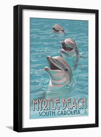 Myrtle Beach, South Carolina - Dolphins-Lantern Press-Framed Art Print