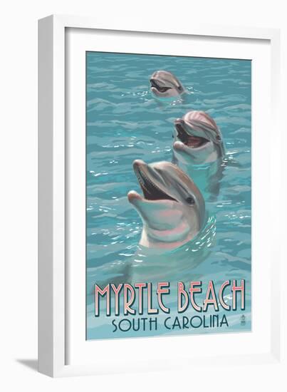 Myrtle Beach, South Carolina - Dolphins-Lantern Press-Framed Art Print