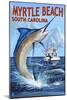 Myrtle Beach, South Carolina - Marlin Fishing Scene-Lantern Press-Mounted Art Print