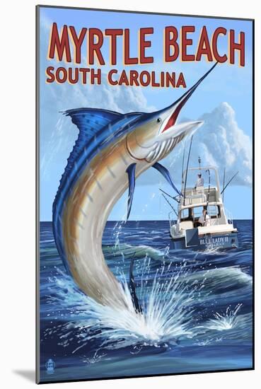 Myrtle Beach, South Carolina - Marlin Fishing Scene-Lantern Press-Mounted Art Print