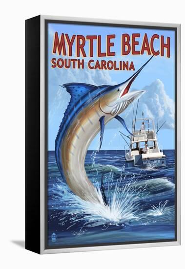 Myrtle Beach, South Carolina - Marlin Fishing Scene-Lantern Press-Framed Stretched Canvas