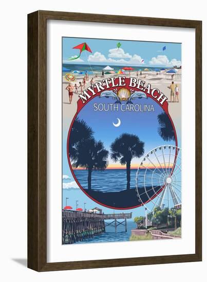 Myrtle Beach, South Carolina - Montage-Lantern Press-Framed Art Print