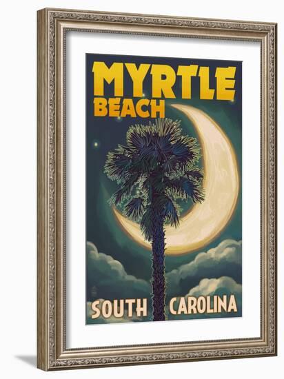 Myrtle Beach, South Carolina - Palmetto Moon and Palm-Lantern Press-Framed Art Print