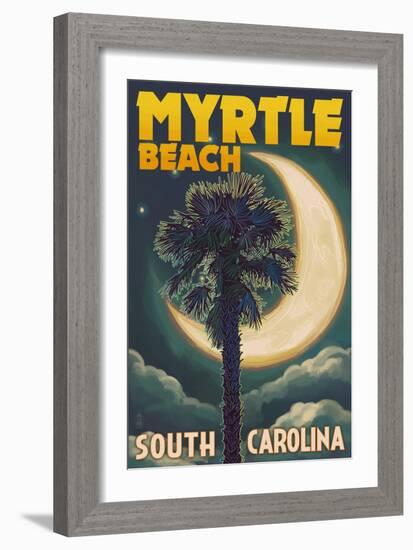 Myrtle Beach, South Carolina - Palmetto Moon and Palm-Lantern Press-Framed Art Print