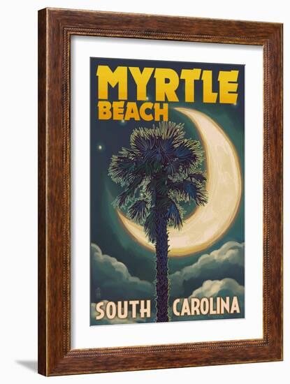 Myrtle Beach, South Carolina - Palmetto Moon and Palm-Lantern Press-Framed Art Print