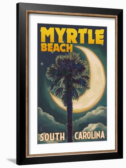 Myrtle Beach, South Carolina - Palmetto Moon and Palm-Lantern Press-Framed Art Print